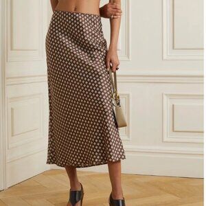 Reformation Layla Printed Silk-Charmeuse Midi Skirt Size 0